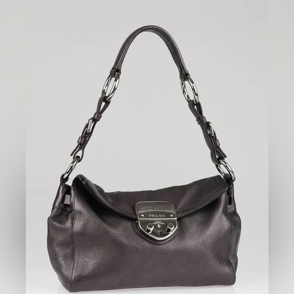 Prada Piombo Royal Calf Easy Leather Foldover - Small Shoulder Bag - Picture 1 of 10